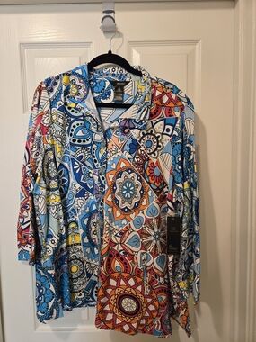 Ali Miles Multicolor Mandala Print Button-Up Blouse